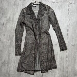 Vintage Breakin Loose Leopard Print Sheer Mesh Long Sleeve Dress Women's Small